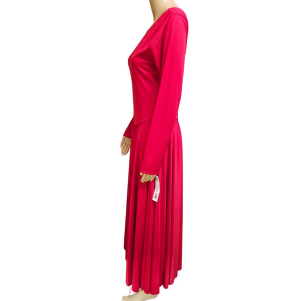 Body Wrappers Basic Full Length Long Sleeve Red Dress. Great for Layering Size L