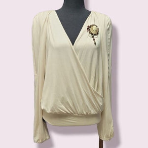 SIMULATED Life & Death  Wrap Blouse With Split Bishop Sleeves, Size S