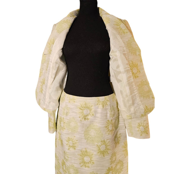 Talbots Elegant Subtle Mint Green Skirt Set. Sunflower Themed Fabric, Size 10