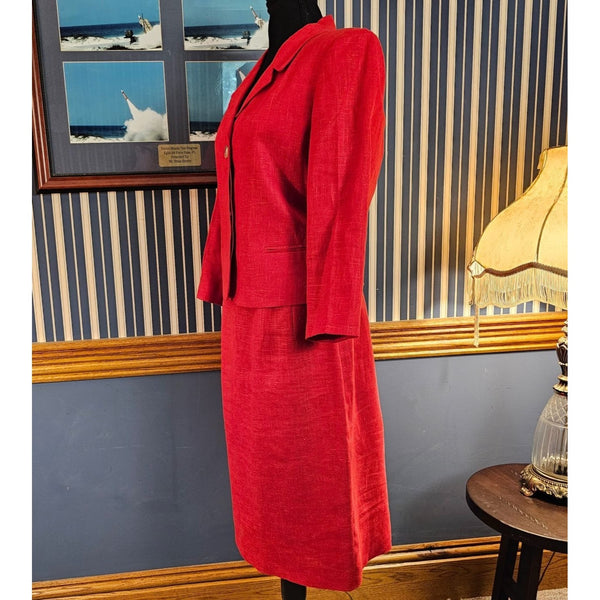 Harvé Benard Classic Linen Power Red Skirt Suit Size 12P