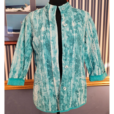 Chicos Reversible Lightweight Jacket Aqua & Teal Button-Down W/pockets Size 4