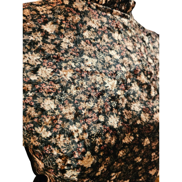 CeCe Black Floral Velvet Skirt w/ Matching Top Ruffle Collar & Puff Shoulders, S