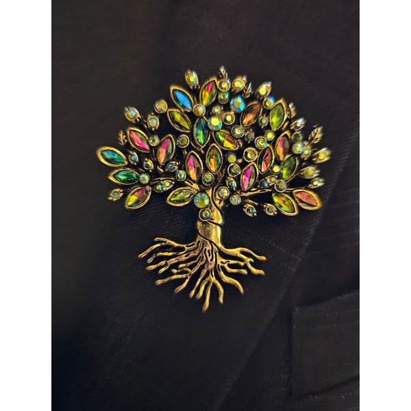 Tree of Life Rhinestone Jeweled Brooch. Colorful Tree with Roots Brooch 23