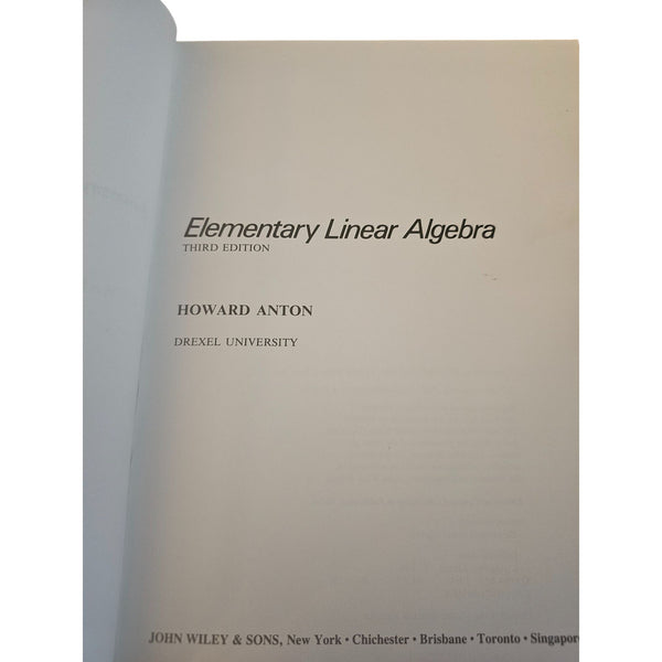 1981 Elementary Linear Algebra Third Edition By Howard Anton Hardcover