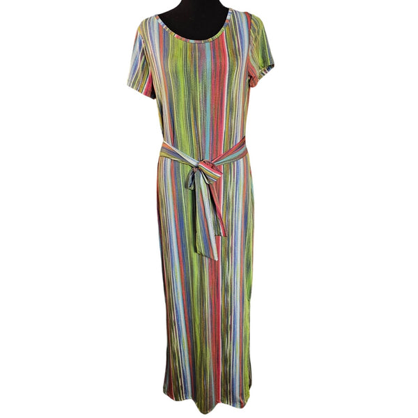 Lexington Avenue Lightweigth & Smooth Striped Maxi Dress With Tie Waist M