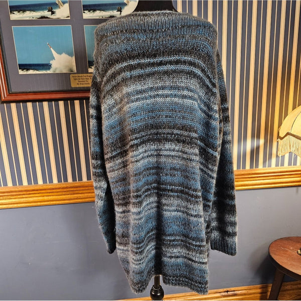 Kenar Womans Open Front Soft Wool Blend Cardigan Sweater 3X Blue & Gray