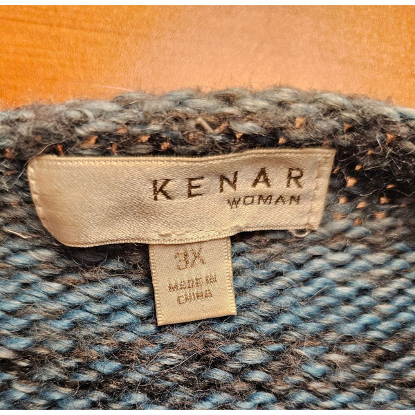 Kenar Womans Open Front Soft Wool Blend Cardigan Sweater 3X Blue & Gray