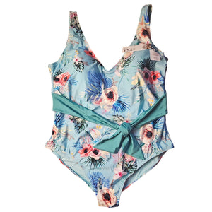 Plus Size 2X Lysa Swim Floral One-Piece Swimsuit With Belt & UPF 50+ Protection