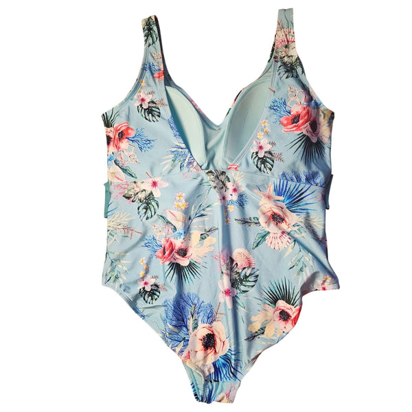 Plus Size 2X Lysa Swim Floral One-Piece Swimsuit With Belt & UPF 50+ Protection