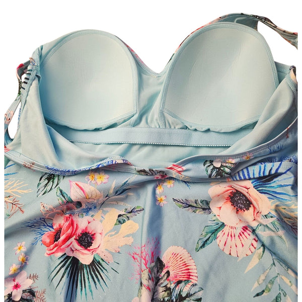 Plus Size 2X Lysa Swim Floral One-Piece Swimsuit With Belt & UPF 50+ Protection