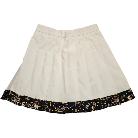 Lilys Of Beverly Hills Pleated White Tennis Mini Skirt Black Gold Print Size 4