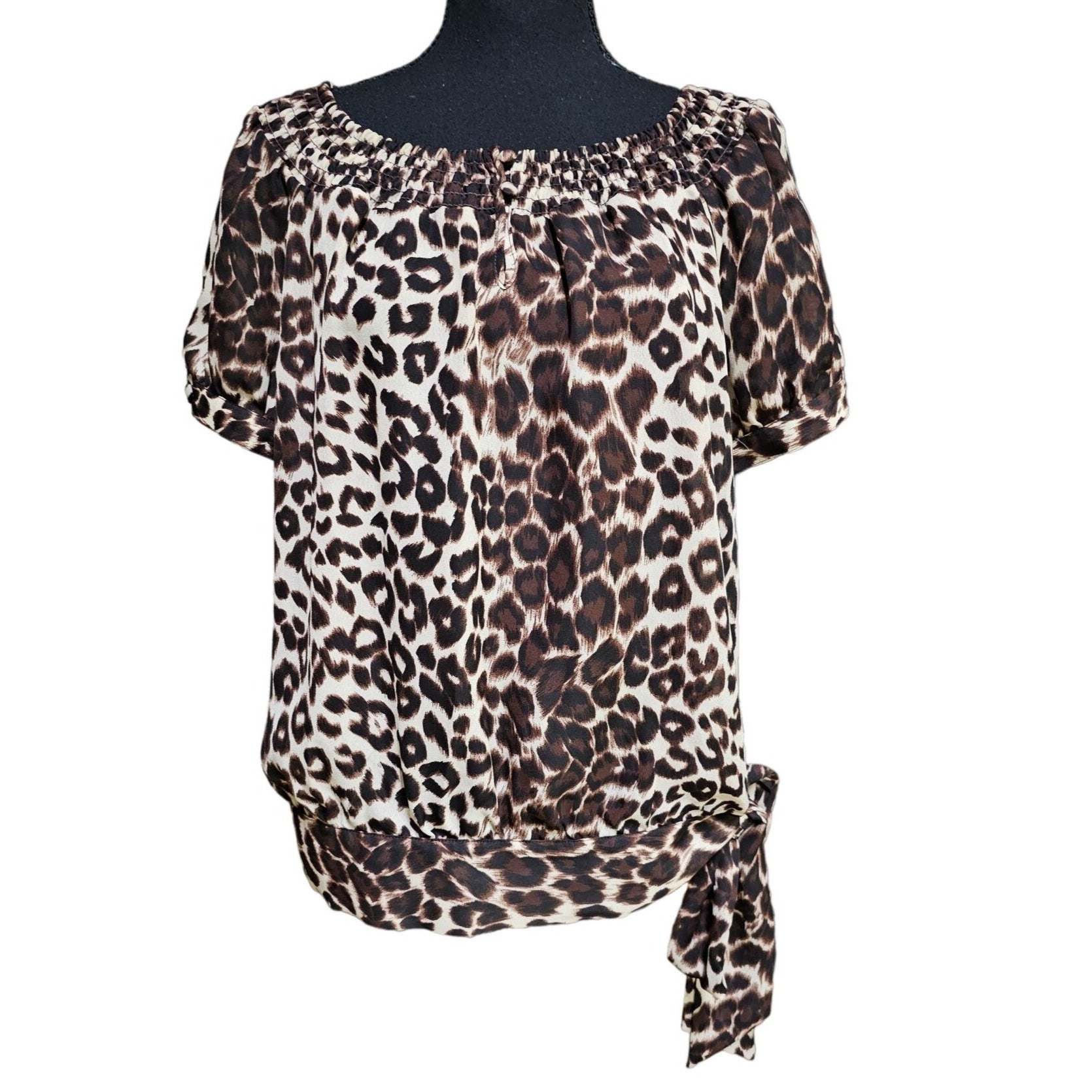 New Directions Leopard Print, Balloon, Semi-Sheer Blouse, Size Medium