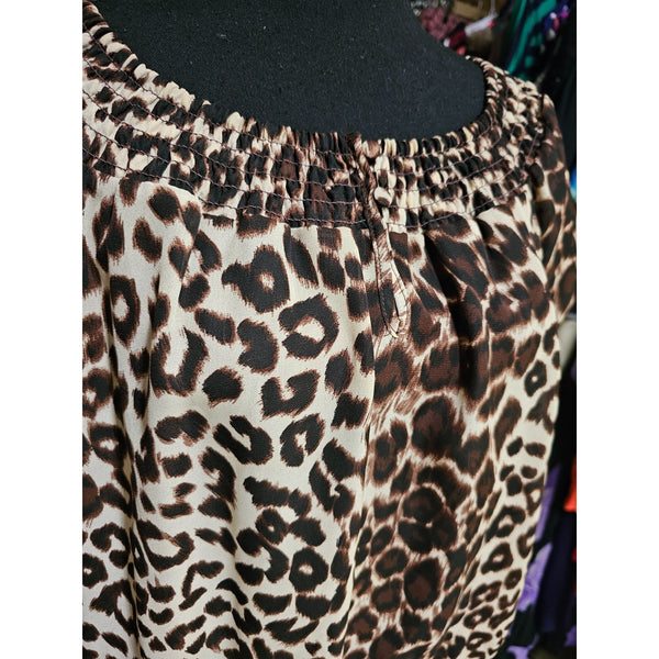 New Directions Leopard Print, Balloon, Semi-Sheer Blouse, Size Medium