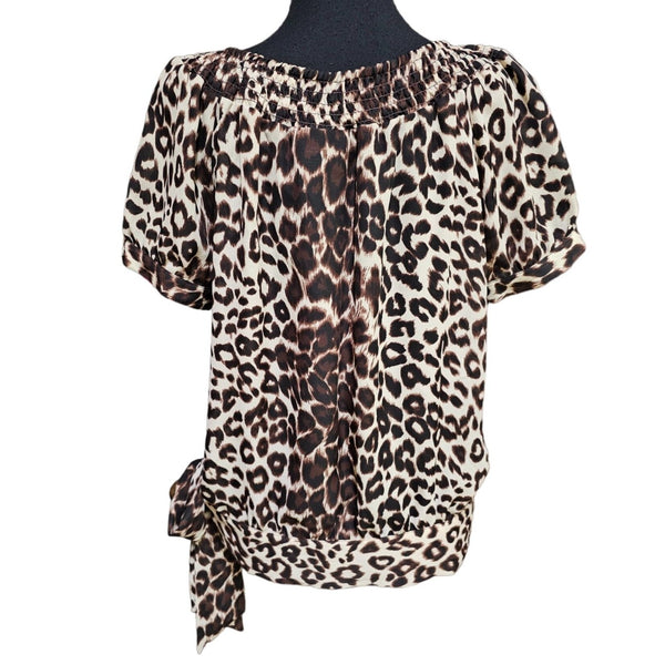 New Directions Leopard Print, Balloon, Semi-Sheer Blouse, Size Medium