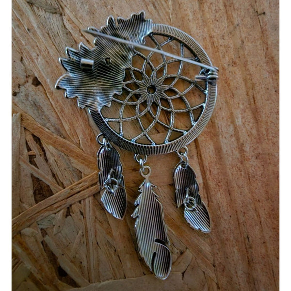 Large Dream Catcher Jeweled Brooch with Dangling Feathers 5