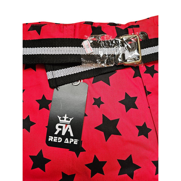 Red Ape Mens Red & Black Star Print Cargo Skater Shorts Size 46 100% Cotton
