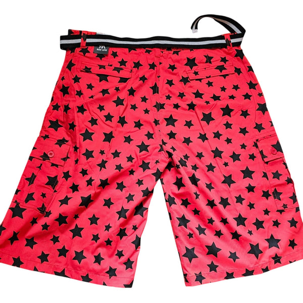 Red Ape Mens Red & Black Star Print Cargo Skater Shorts Size 46 100% Cotton