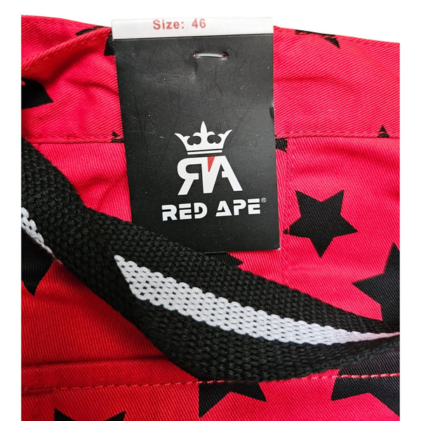 Red Ape Mens Red & Black Star Print Cargo Skater Shorts Size 46 100% Cotton