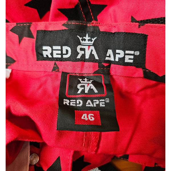 Red Ape Mens Red & Black Star Print Cargo Skater Shorts Size 46 100% Cotton