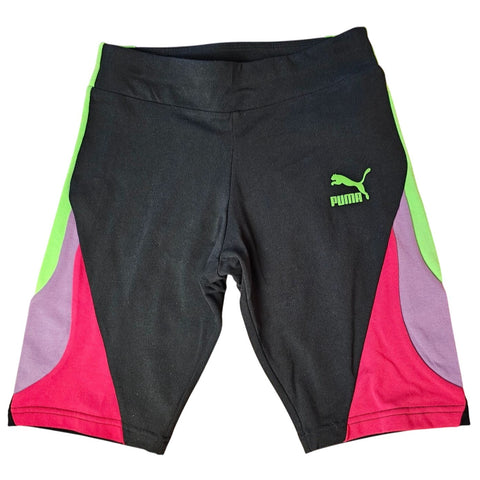 Puma Colorblock Biker Shorts XS Black Pink Green Stretch Activewear
