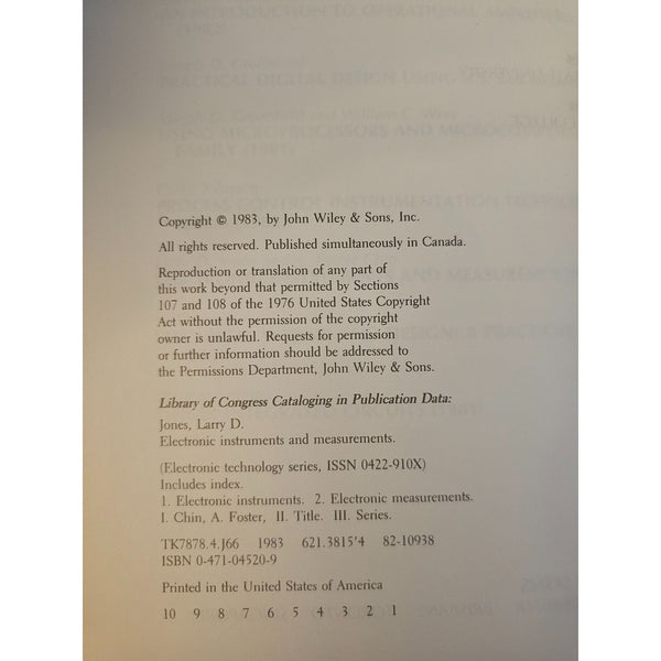 1983 Electronic Instruments And Measurements By Larry Jones & A. Foster Chin