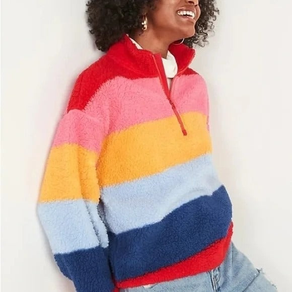 Old Navy Large Fleece Pullover Sherpa Half-Zip Rainbow Multicolor, Size Large