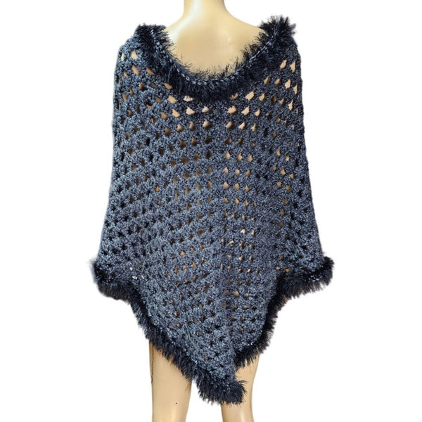 Thick Open Knit Crochet Cotton Loose Fit Cape. Pullover Shaw. One Size