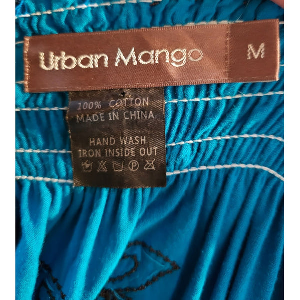 Urban Mango Deep Ocean Blue Comfy Boho Dressy Beaded Lounge Mini Dress, Size M