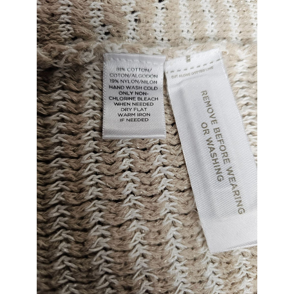 Loft Beige Cream Shimmer Fringe Wrap Shawl Open Cardigan Sweater, Size M