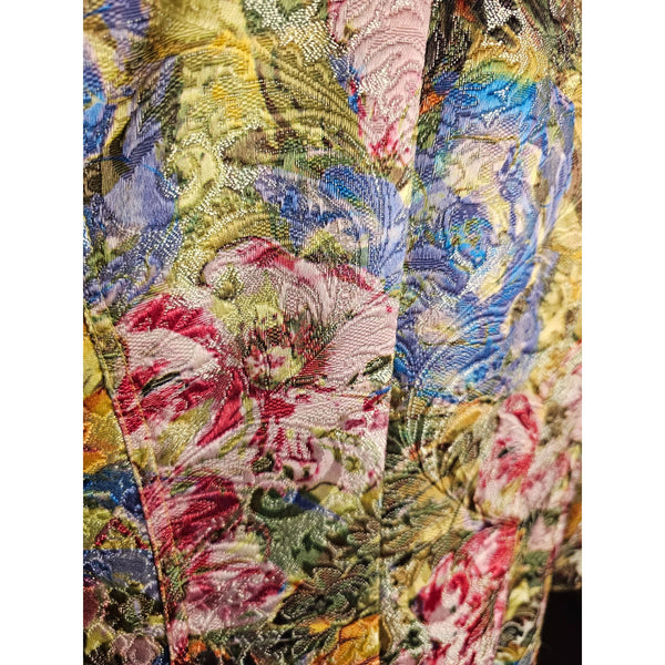 Chico's Pastel Rich Floral Pattern Blazer 3/4 Sleeve Hook & Loop Closure Size 12