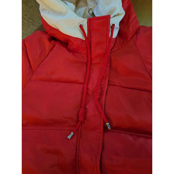 Qinruiyu Chinese Red Puffer Jacket With Drawstring Hood, Size Small