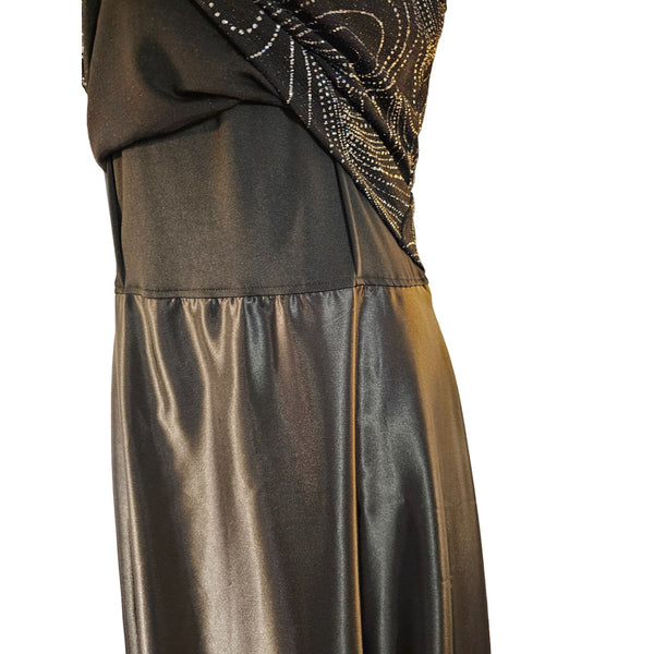 Jessica Howard 2PC Set Black & Silver Formal Dress With Jacket. Swing Hem