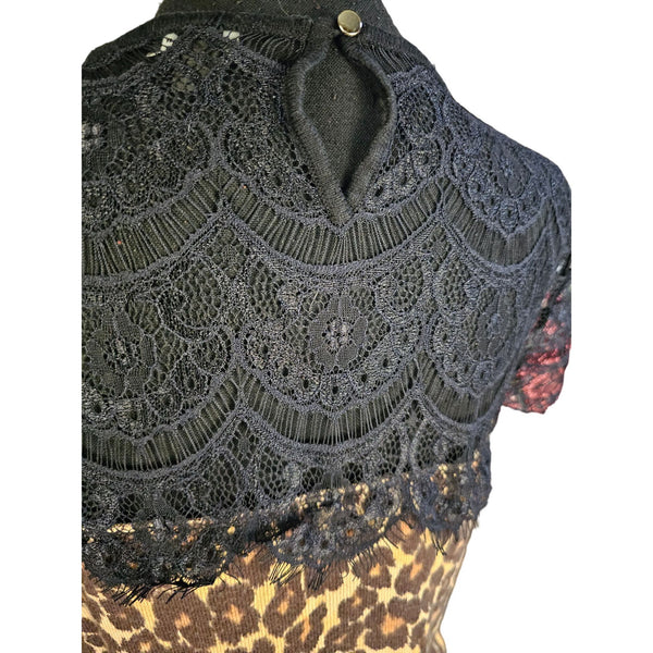 Ann Taylor Leopard Print Lightweight Sleeveless Sweater with Lace Yoke, Size M