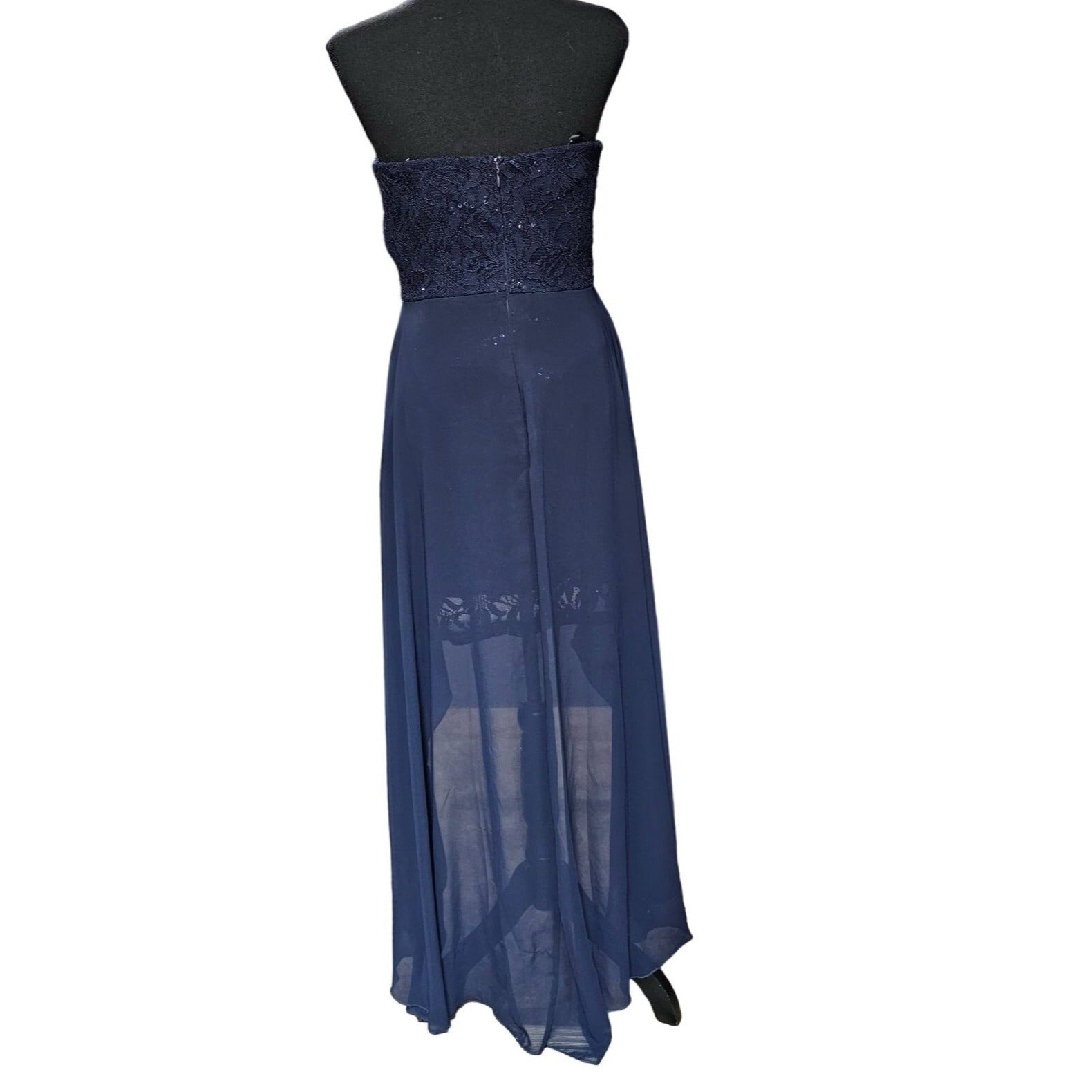 Xtraordinary Junior's Strapless High-low Navy Blue Gown, Size 7