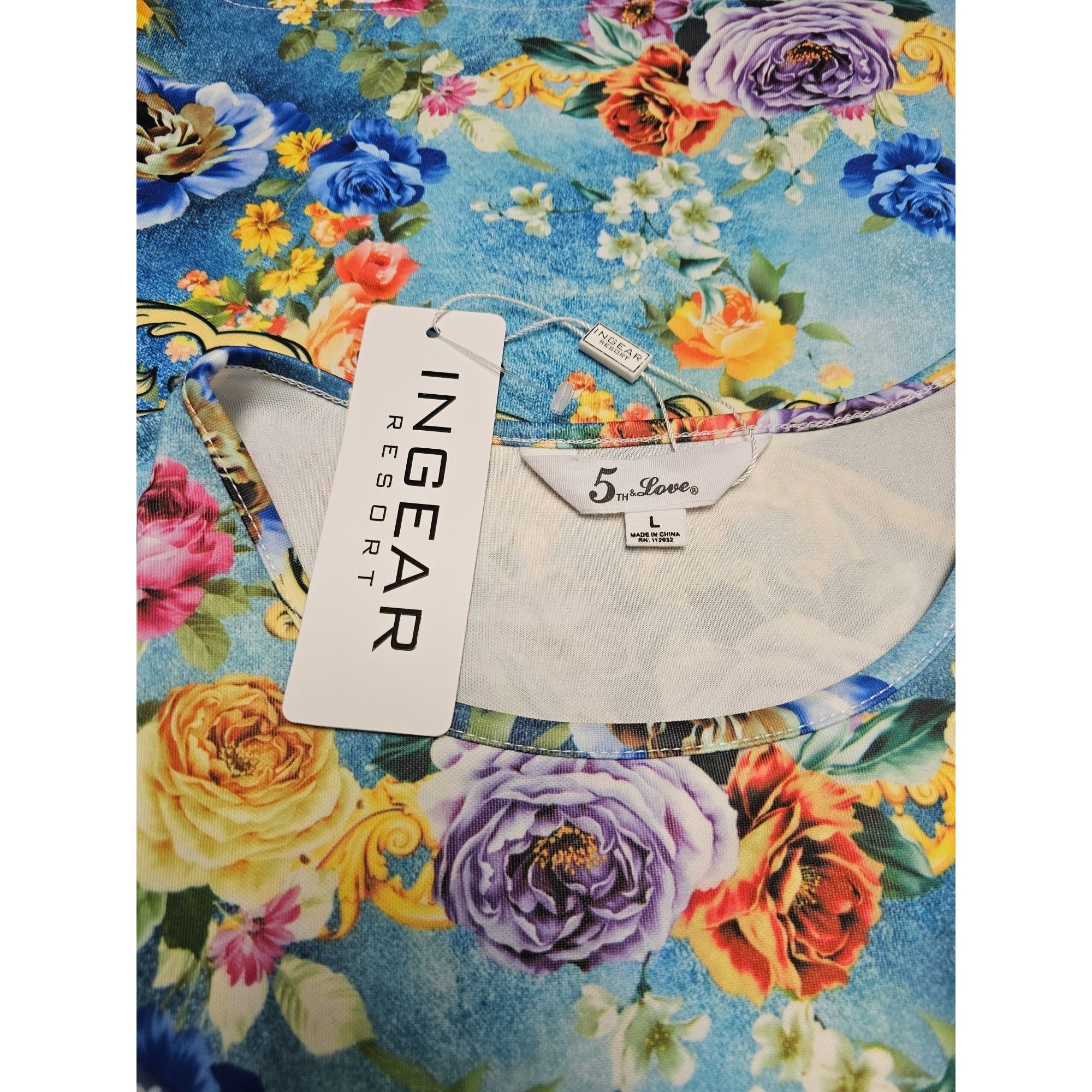 Ingear Resort Shift Style, Summer, Victorian Floral Mini Dress, Size Large