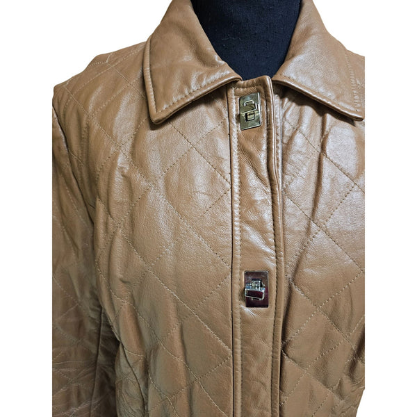 Chadwick's Brown Quilted Medium Weight Sturdy Professional Leather Jacket Size S