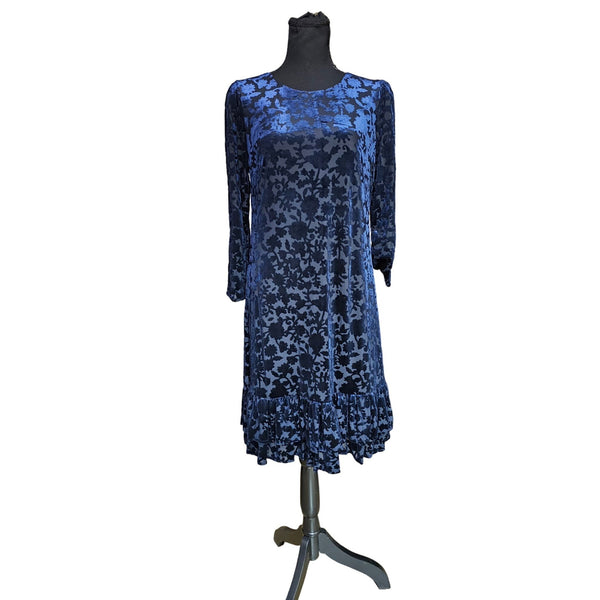 Tommy Hilfiger Lombard Burnout Blue Velvet Lined 3/4 Sleeves Minidress, Size 8