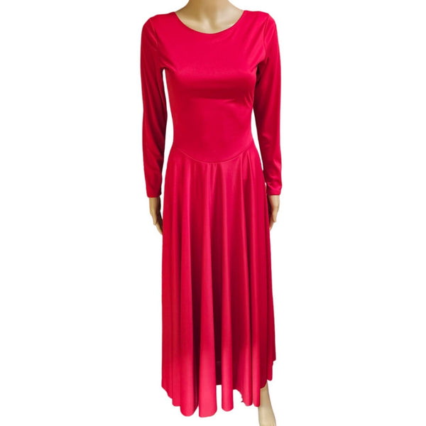 Body Wrappers Basic Full Length Long Sleeve Red Dress. Great for Layering Size S