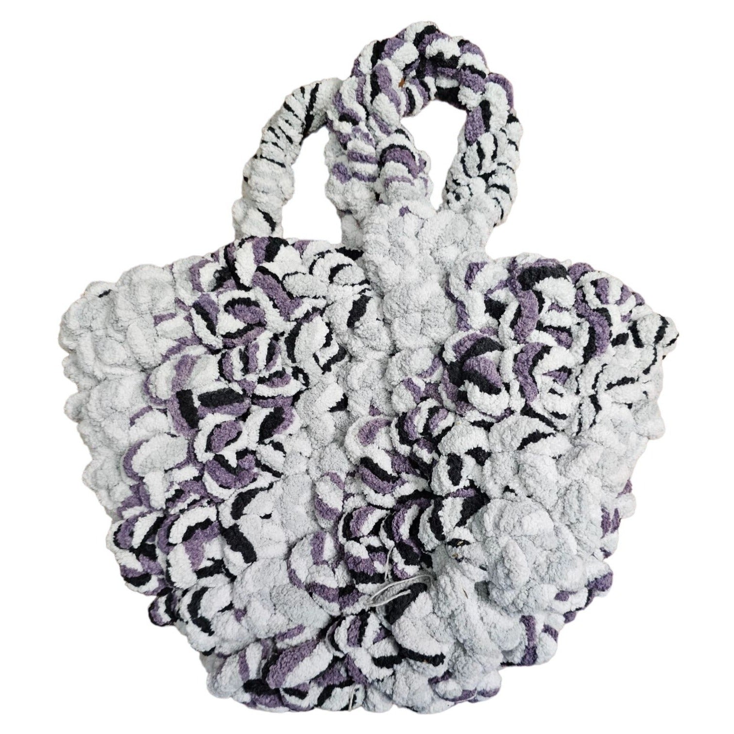 Handmade Hobo Handbag. Gray, Purple & Black. Two Interlocking Handles