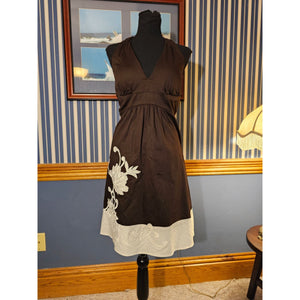 Kim Rogers Size 14 Petite Fit Flare Halter Mini Summer Dress Brown Stretch