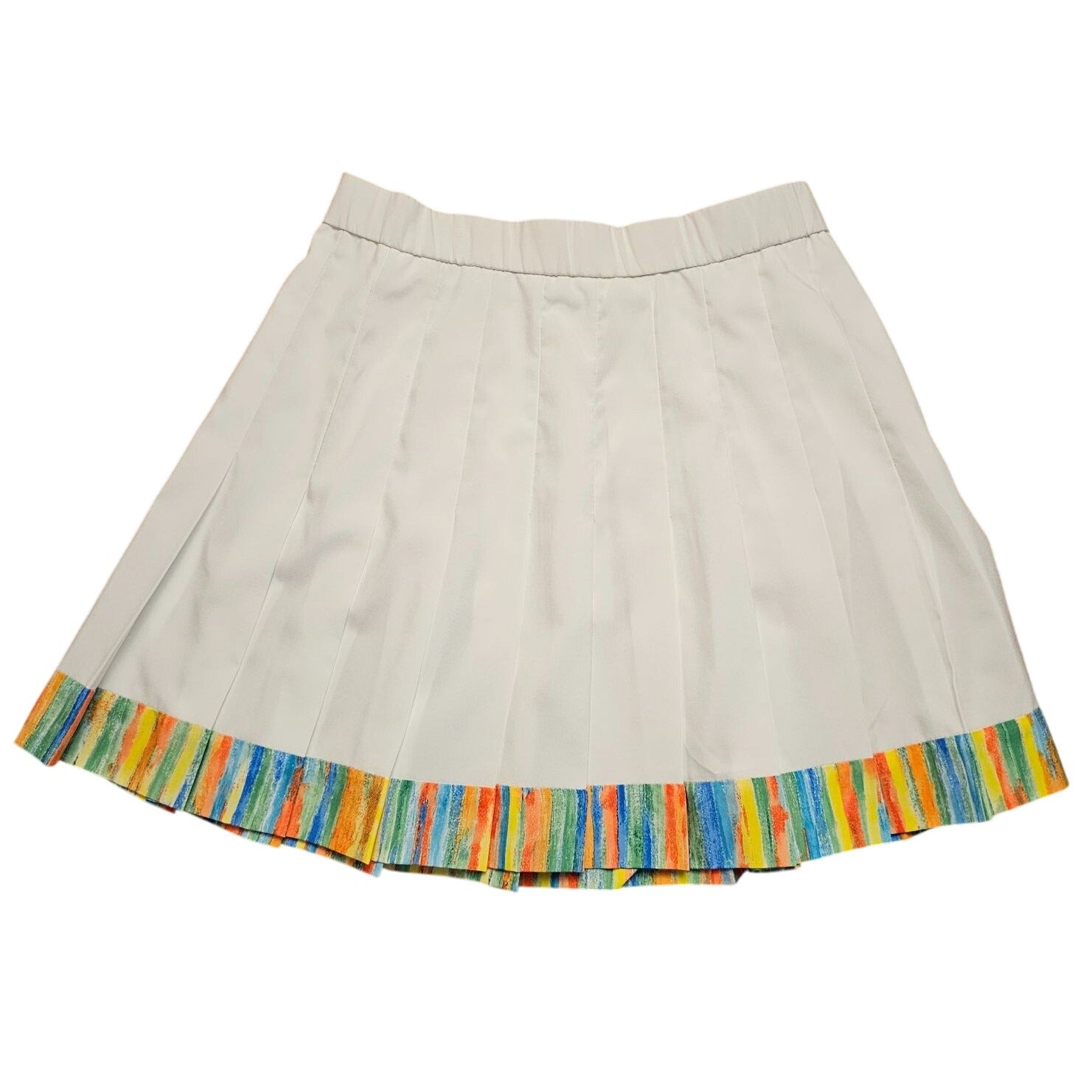 Vintage LSH White Pleated Mini Skirt With Multicolor Hem Size 4 Made In USA