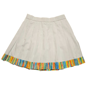 Vintage LSH White Pleated Mini Skirt With Multicolor Hem Size 4 Made In USA