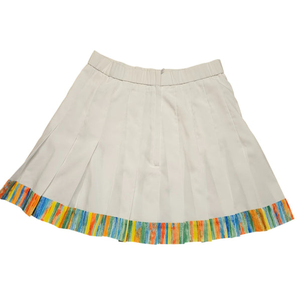 Vintage LSH White Pleated Mini Skirt With Multicolor Hem Size 4 Made In USA