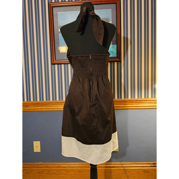 Kim Rogers Size 14 Petite Fit Flare Halter Mini Summer Dress Brown Stretch