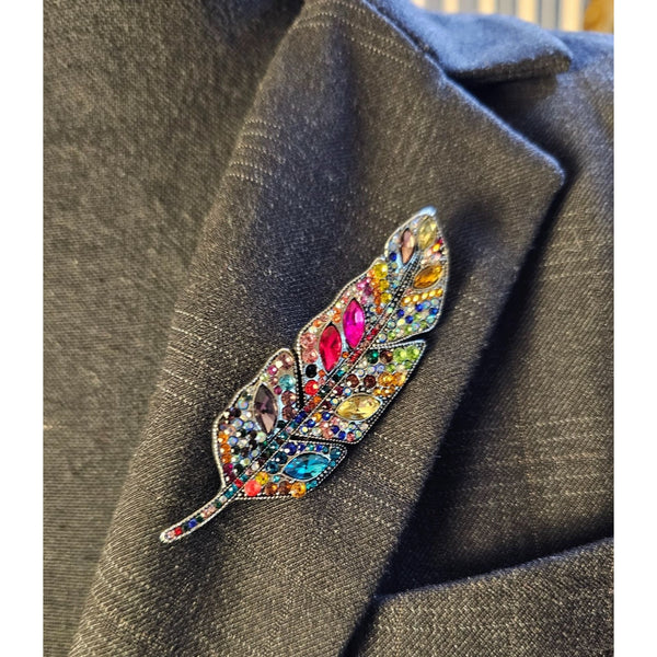 Colorful Feather Rhinestone Brooch. Add a Bold Accent to Your Style!