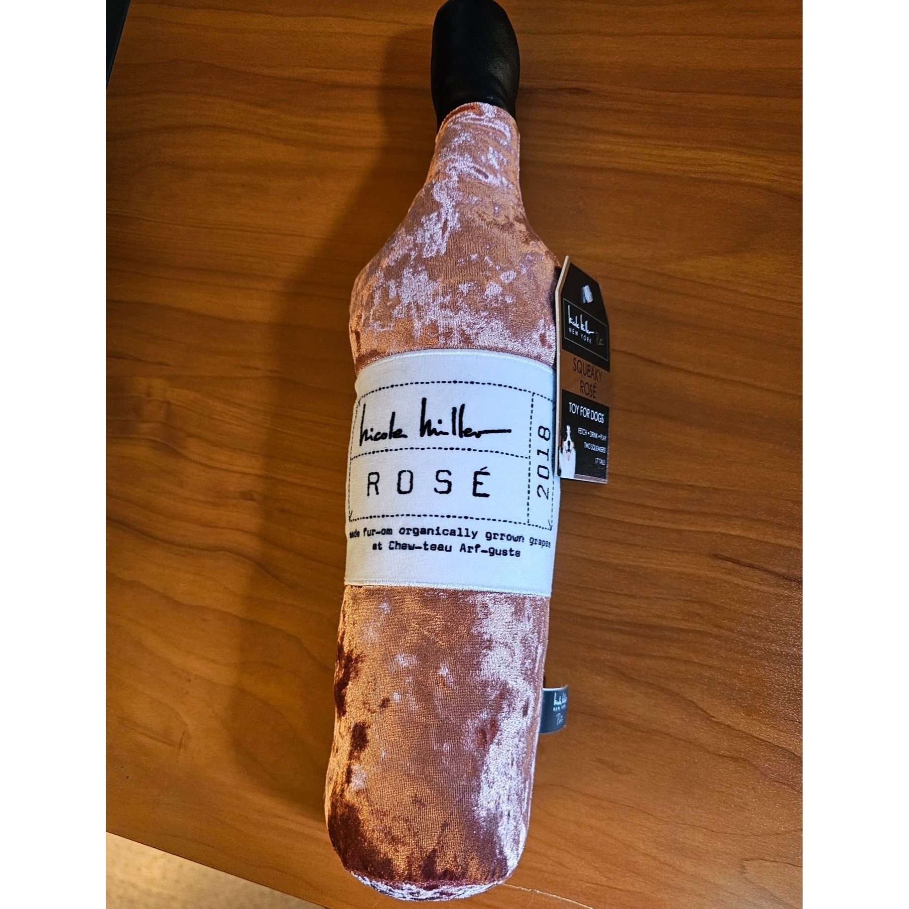 Nicole Miller New York Squeaky Rosé Wine Dog Toy