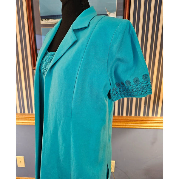 Jessica Howard Turquoise 2-Piece Set Full Length Dress Set Linen Blend Size 8