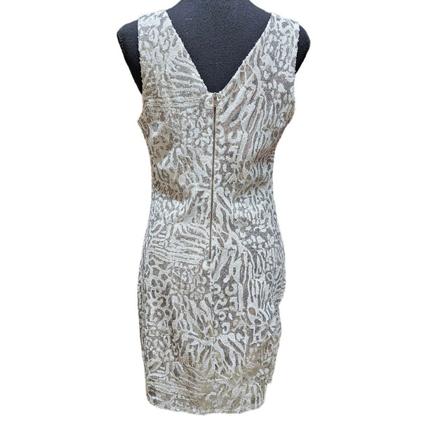 White & Black Sequined Leopard Pattern Sleeveless Mini-Dress. Size L