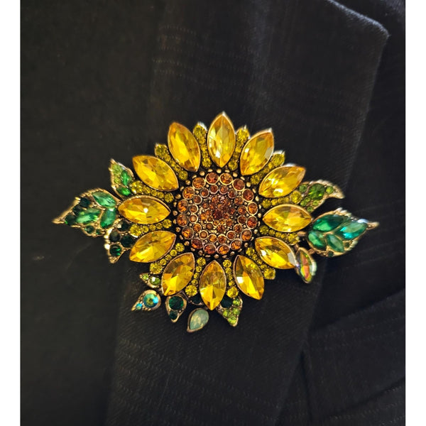 Large Sunflower Rhinestone Brooch. Add a Bold Accent to your Style!