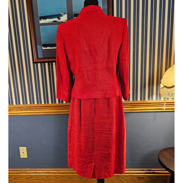 Harvé Benard Classic Linen Power Red Skirt Suit Size 12P